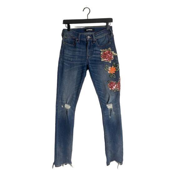 Embellished Express Mid Rise Embellished Jeans - Picture 2 of 15